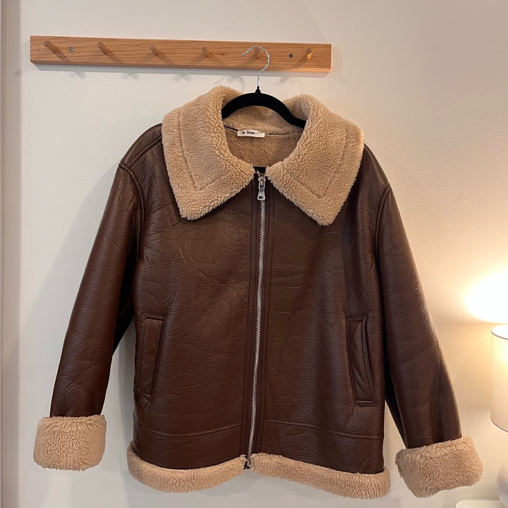 Cozy Brown Shearling Bomber Jacket